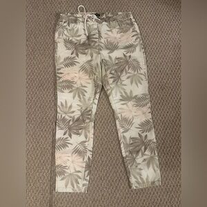 CHARLIE B Women's Leaf Print Ankle Pants - Cream and Green